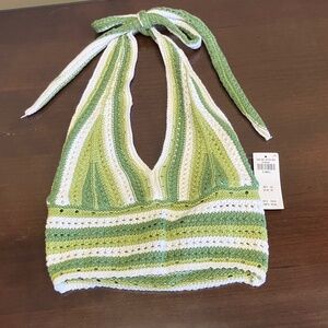 Hollister Green and White XS Halter Crop Top
